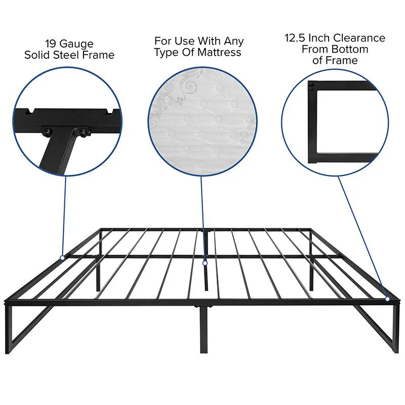 14 Inch Metal Platform Bed Frame With 12 Inch Memory Foam Pocket Spring Mattress In A Box (No Box Spring Required) - King By Flash Furniture