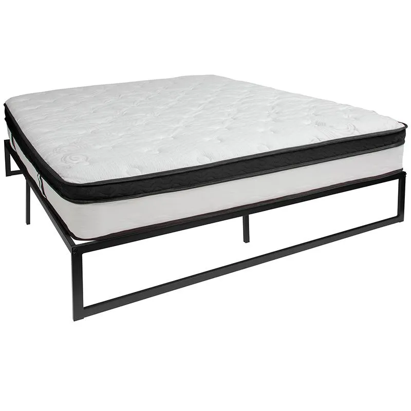 14 Inch Metal Platform Bed Frame With 12 Inch Memory Foam Pocket Spring Mattress In A Box (No Box Spring Required) - King By Flash Furniture
