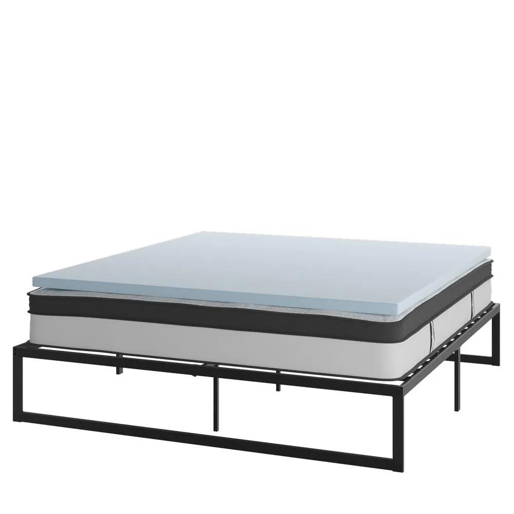 14 Inch Metal Platform Bed Frame With 12 Inch Pocket Spring Mattress In A Box And 2 Inch Cool Gel Memory Foam Topper - King By Flash Furniture