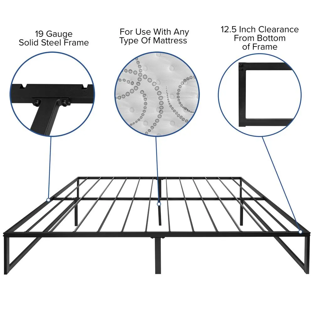 14 Inch Metal Platform Bed Frame With 12 Inch Pocket Spring Mattress In A Box And 2 Inch Cool Gel Memory Foam Topper - King By Flash Furniture