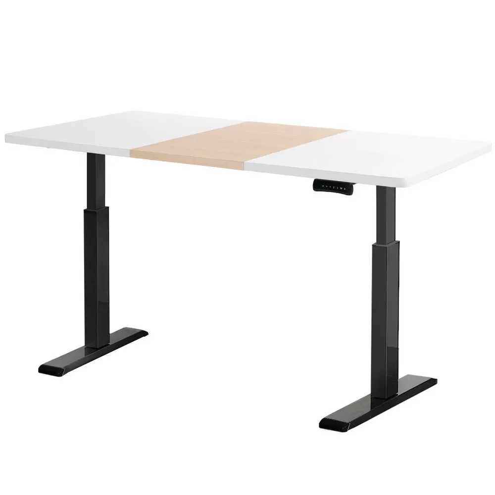 140cm Standing Desk Motorised Electric Dual Motor - White & Pine