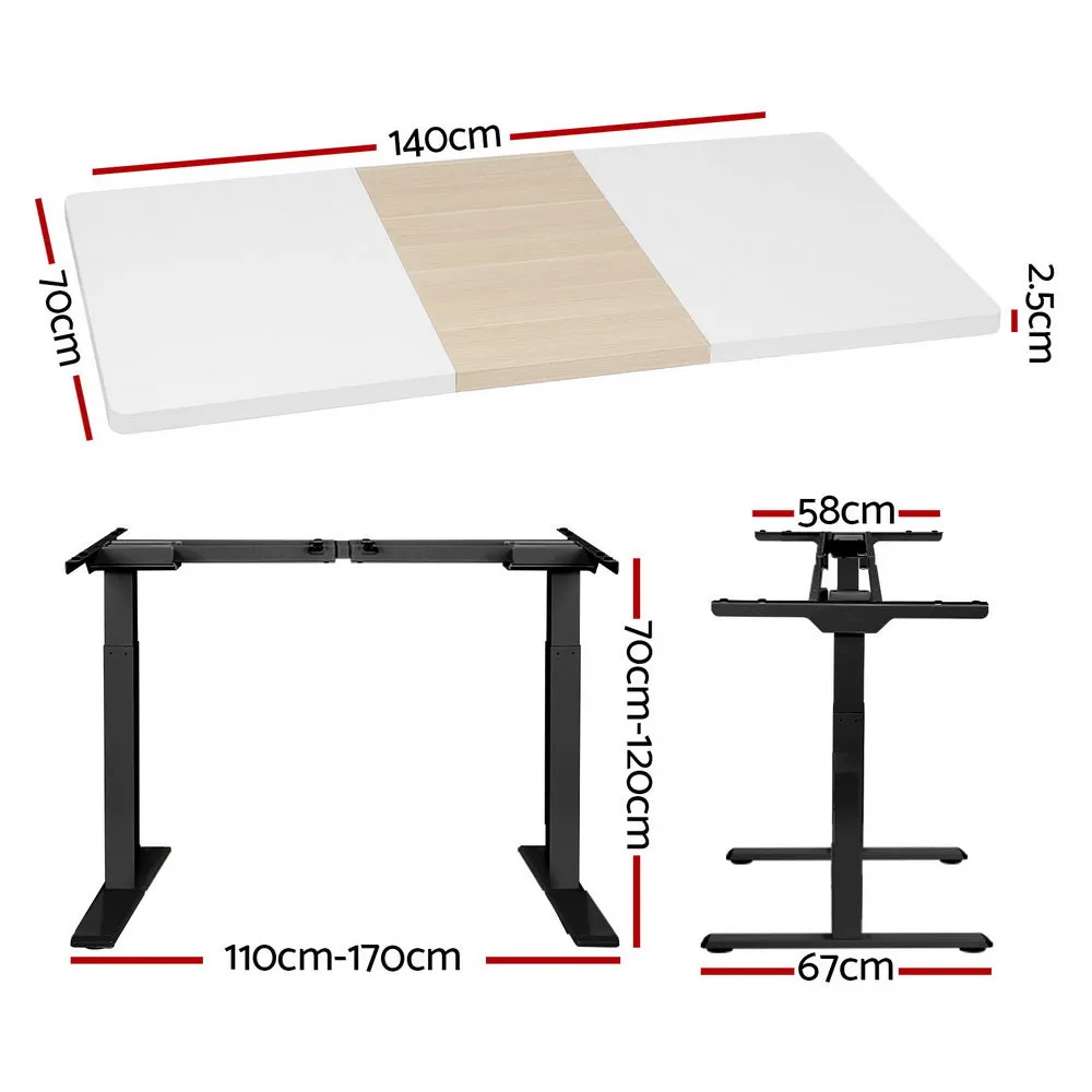 140cm Standing Desk Motorised Electric Dual Motor - White & Pine