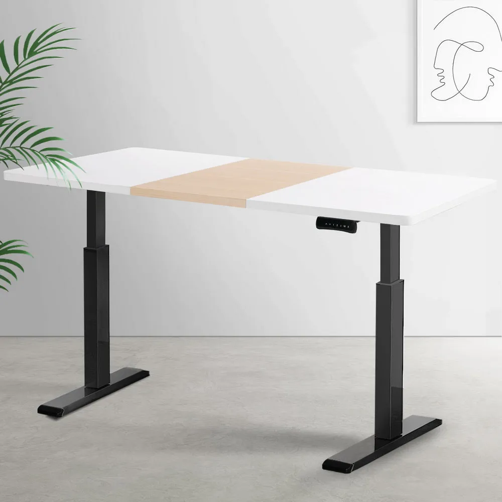 140cm Standing Desk Motorised Electric Dual Motor - White & Pine