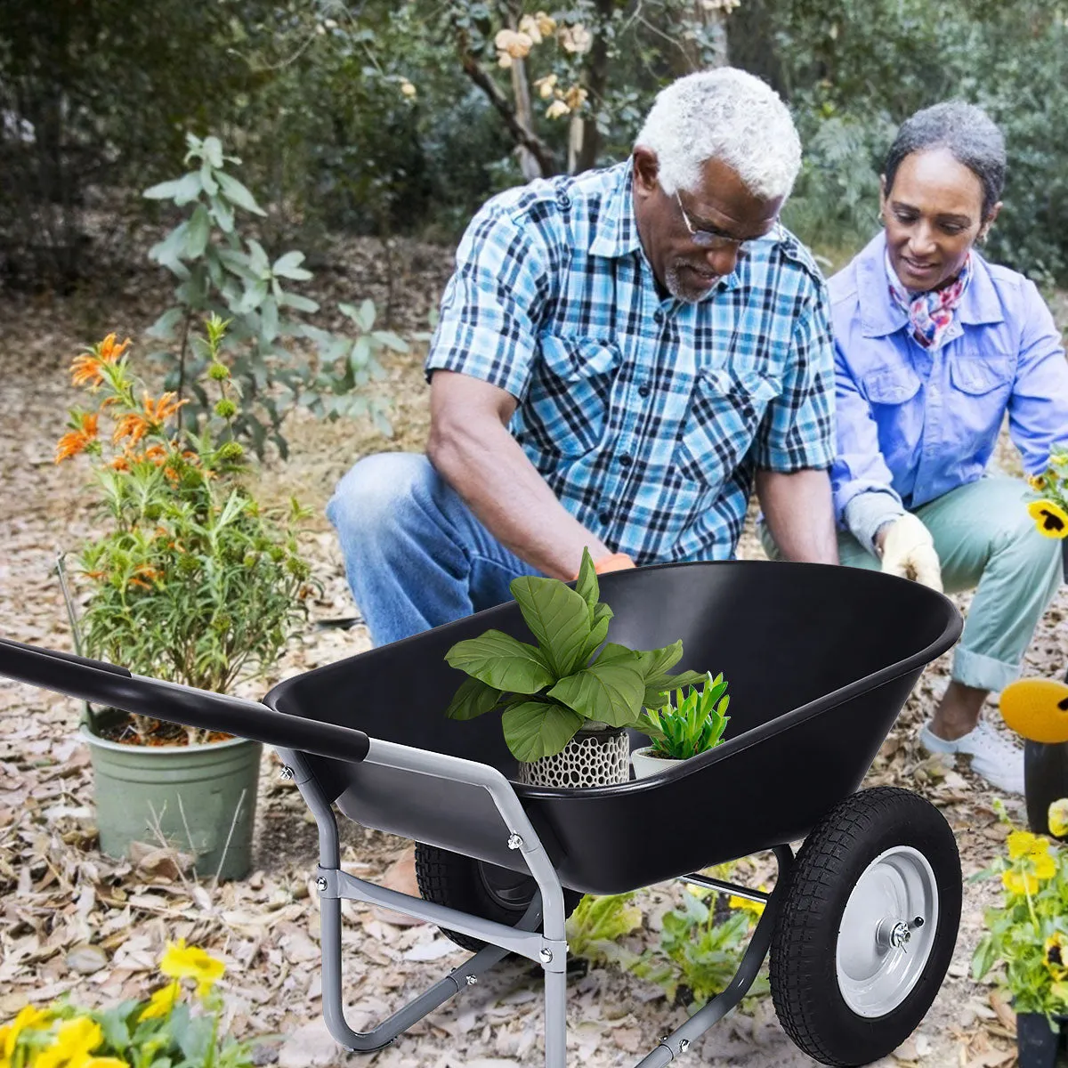 2 Tire Wheelbarrow with Pneumatic Tires 150KG-Black
