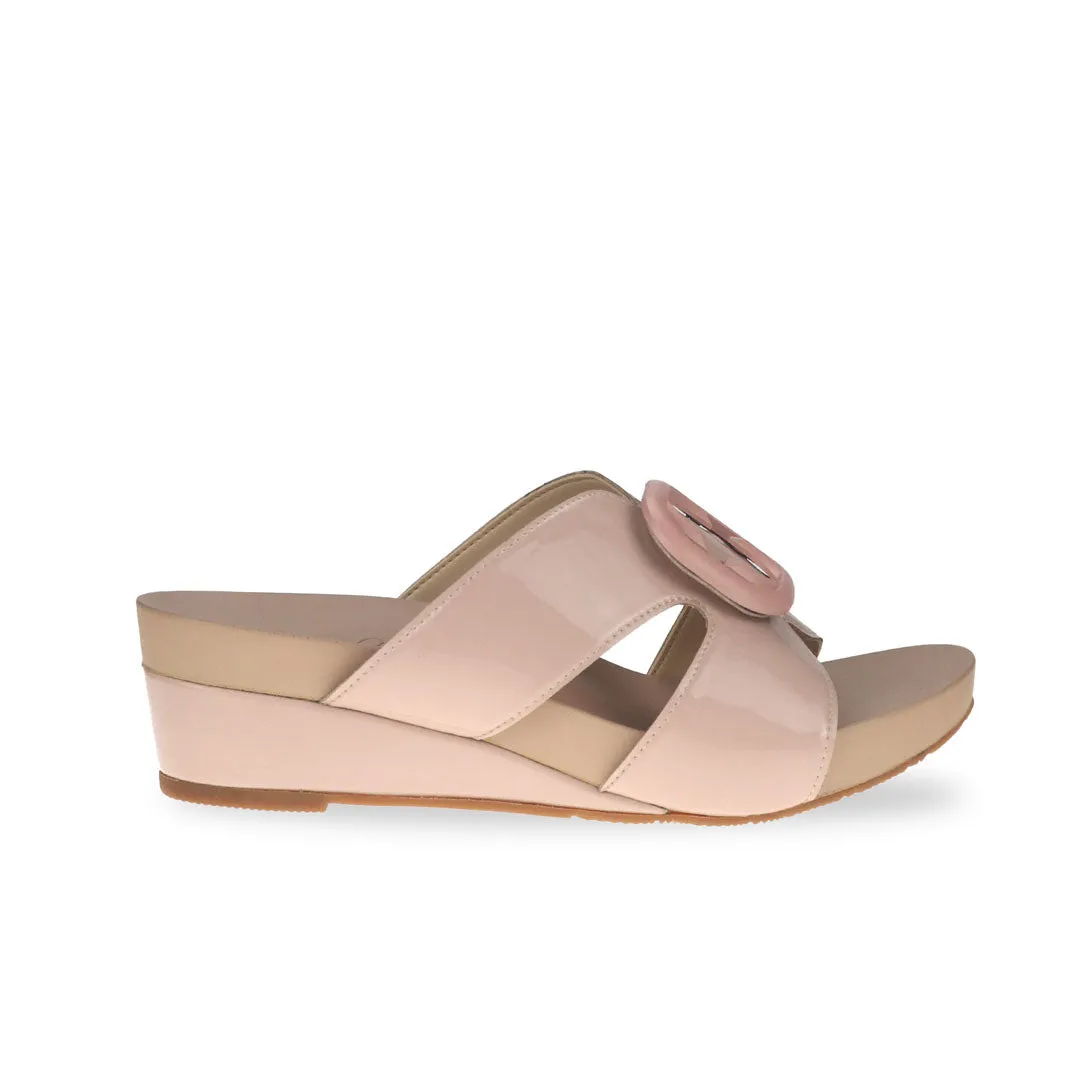 [20% off at cart] Pastel Pink Buckle Slide-On Wedges