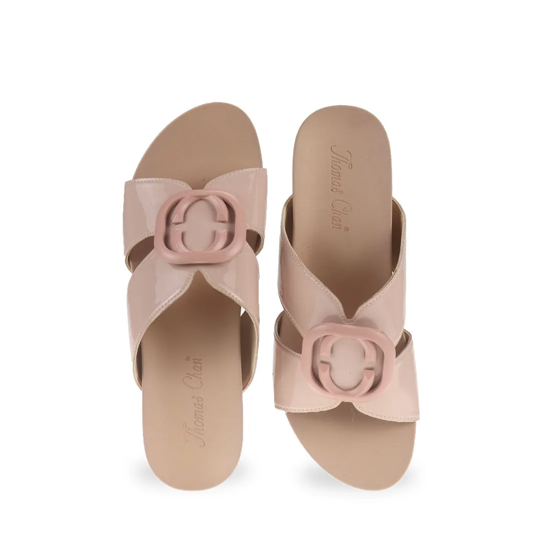 [20% off at cart] Pastel Pink Buckle Slide-On Wedges