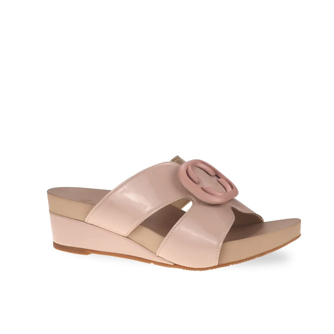 [20% off at cart] Pastel Pink Buckle Slide-On Wedges