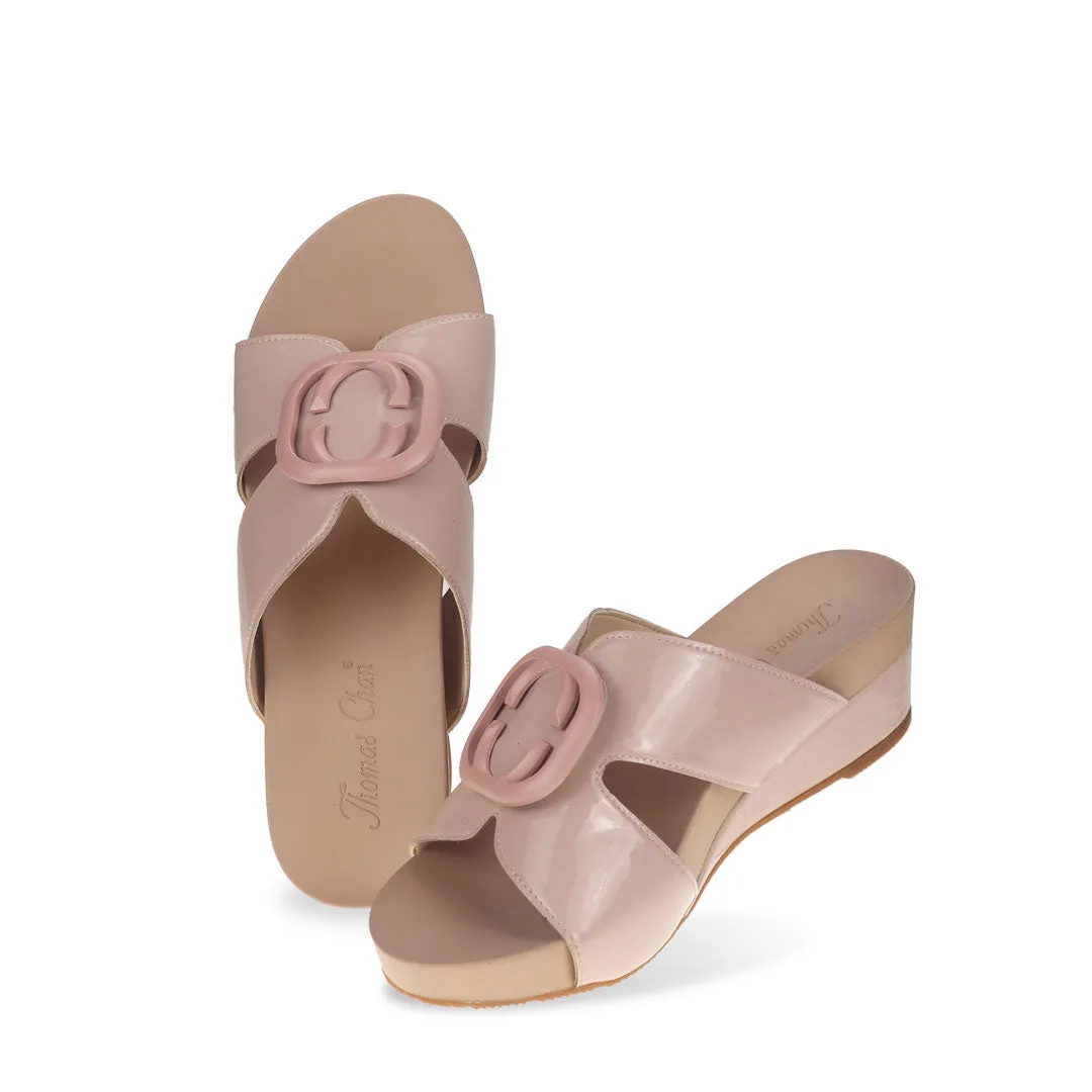 [20% off at cart] Pastel Pink Buckle Slide-On Wedges