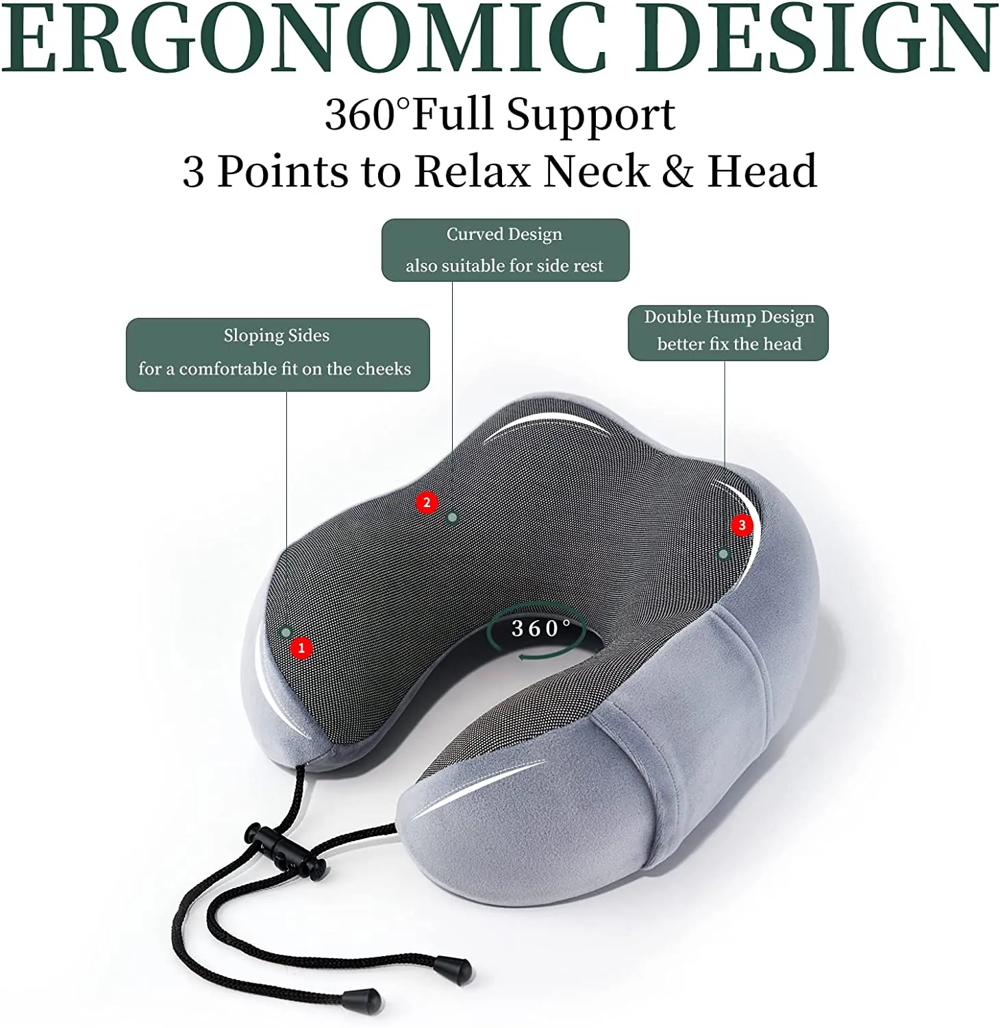 4Pcs Airplane Travel Kit With Neck Pillow,Eye Masks,Earplugs-Grey