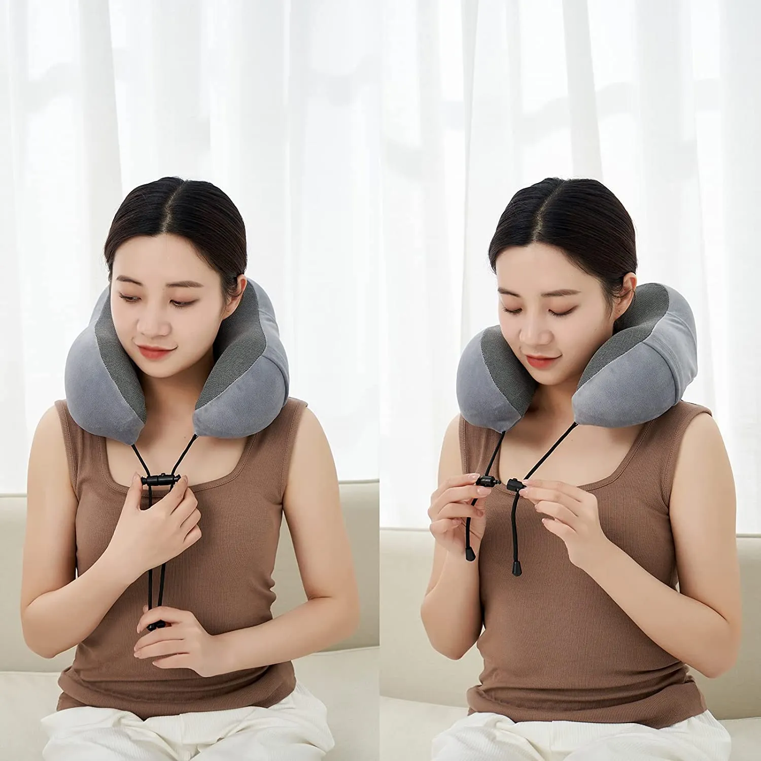 4Pcs Airplane Travel Kit With Neck Pillow,Eye Masks,Earplugs-Grey