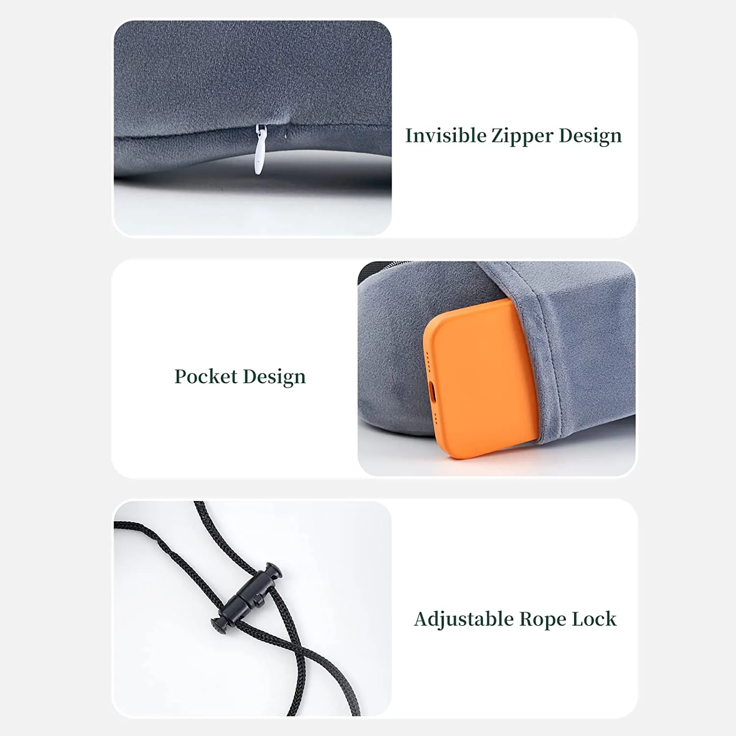 4Pcs Airplane Travel Kit With Neck Pillow,Eye Masks,Earplugs-Grey