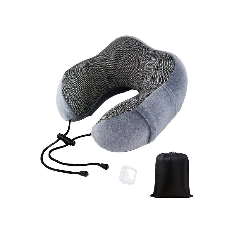 4Pcs Airplane Travel Kit With Neck Pillow,Eye Masks,Earplugs-Grey