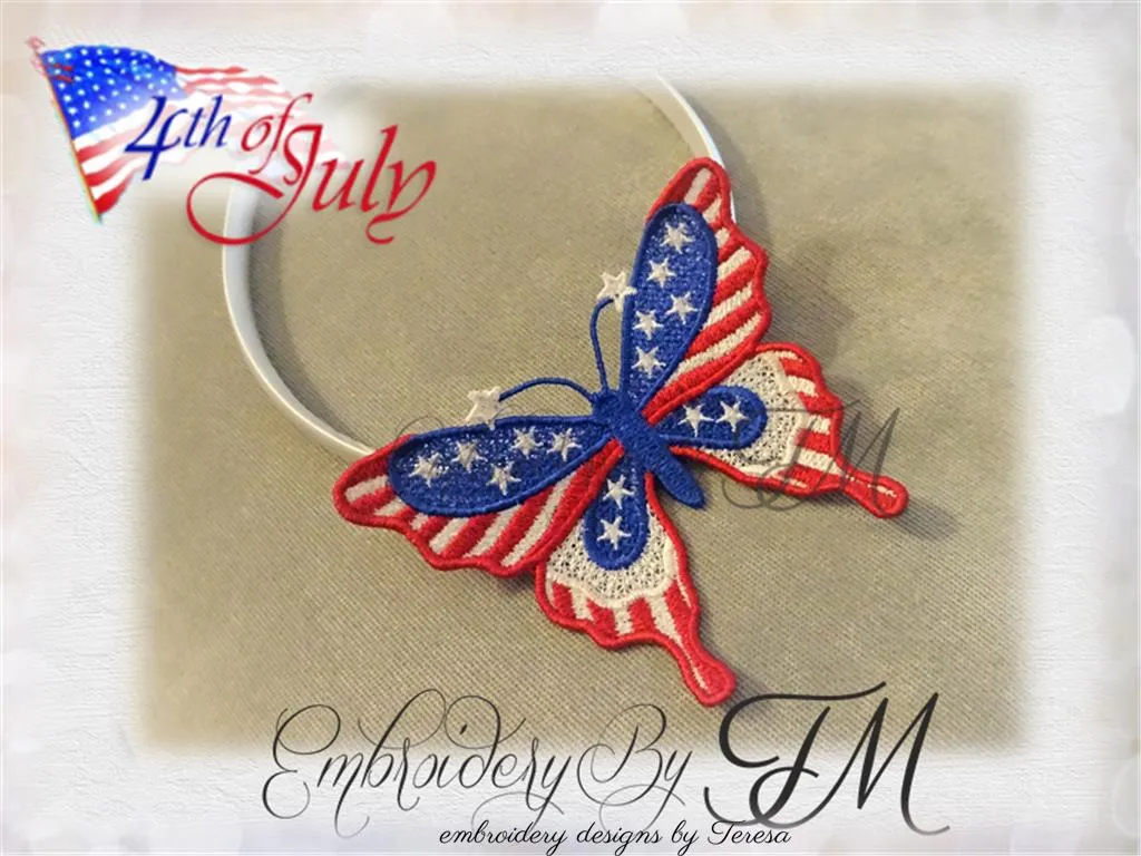 4th of July /  Butterfly / 4x4 hoop
