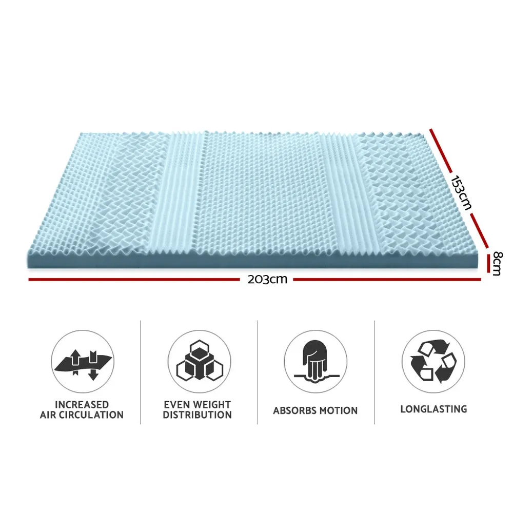 8cm Memory Foam Mattress Topper 7 Zone Cool Gel Bamboo - Queen