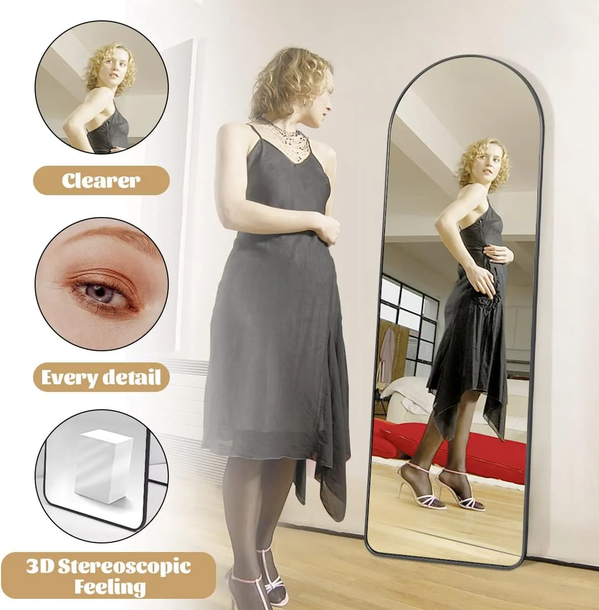 Aluminium Alloy Frame Arched Mirror 162x57cm