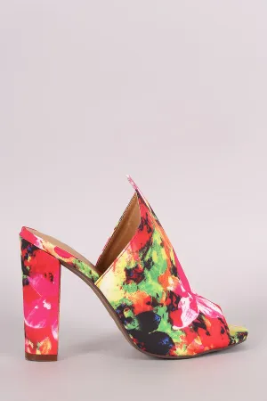 Bamboo Abstract Watercolor Floral Chunky Mule Heel