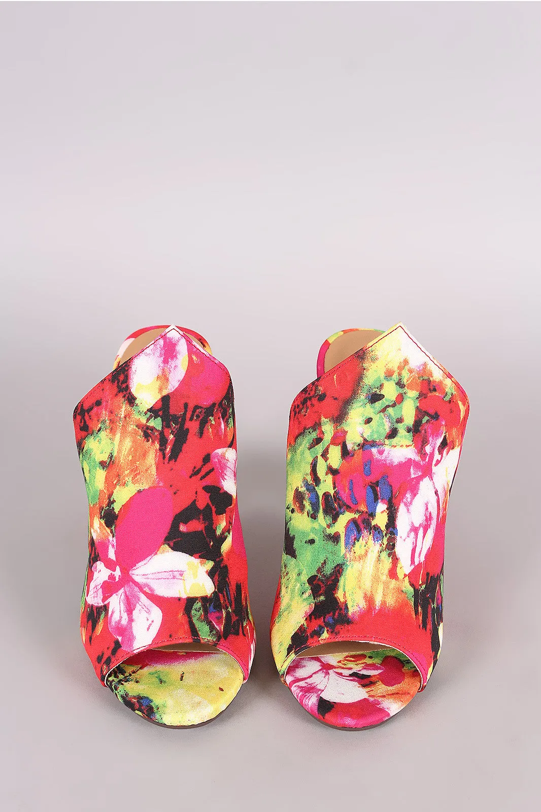 Bamboo Abstract Watercolor Floral Chunky Mule Heel