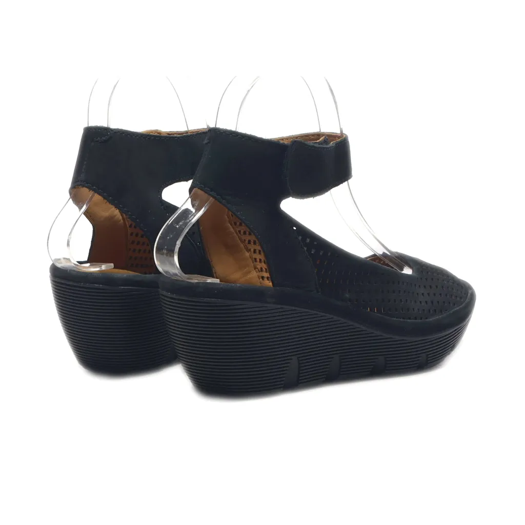 Clarks Reedly Salene Wedge Sandals Leather Black Colour For Women