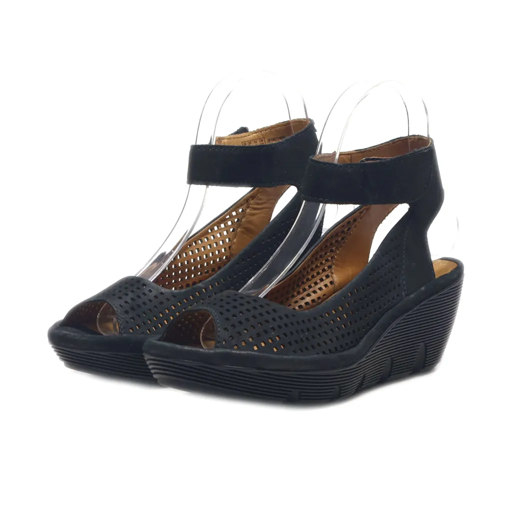 Clarks Reedly Salene Wedge Sandals Leather Black Colour For Women