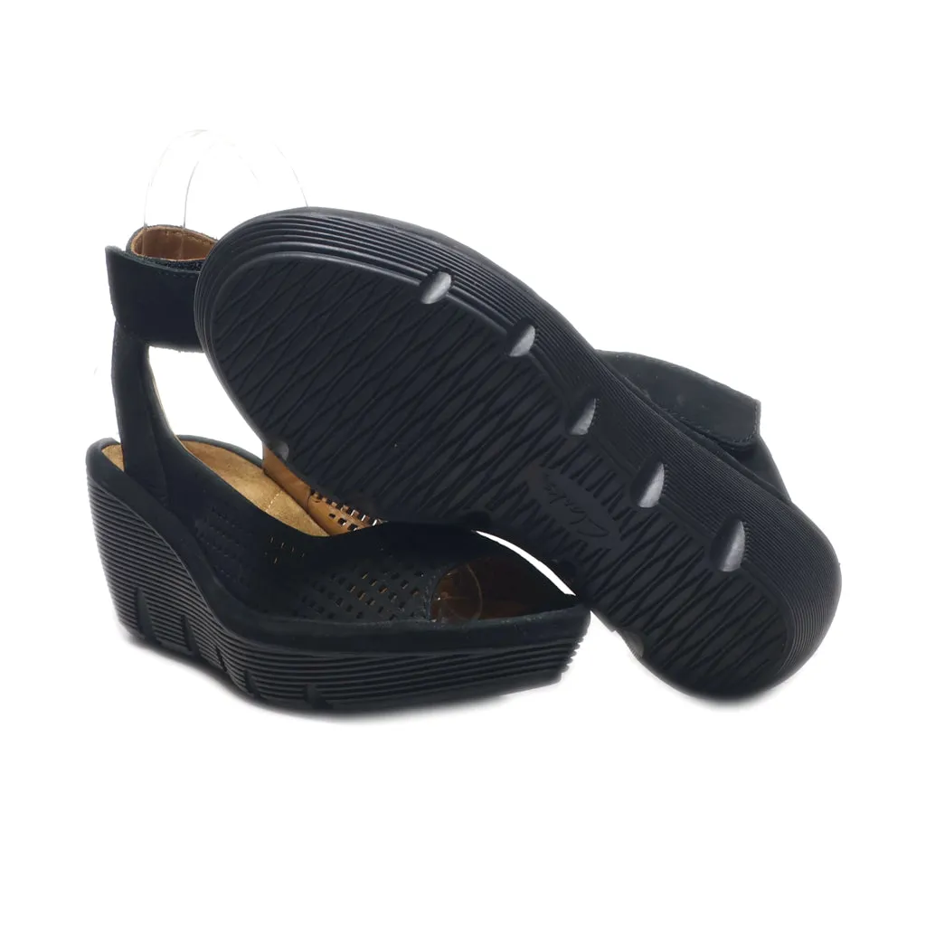 Clarks Reedly Salene Wedge Sandals Leather Black Colour For Women