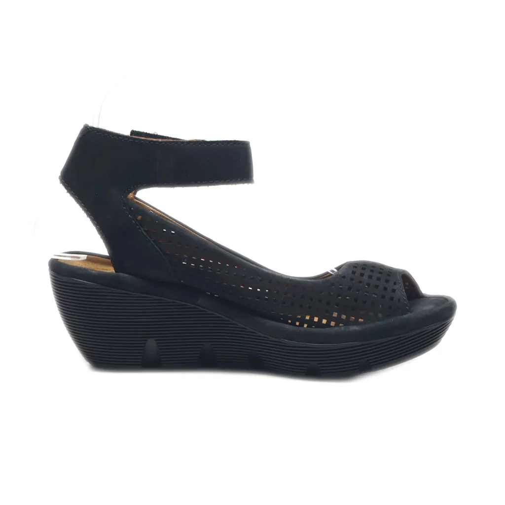 Clarks Reedly Salene Wedge Sandals Leather Black Colour For Women
