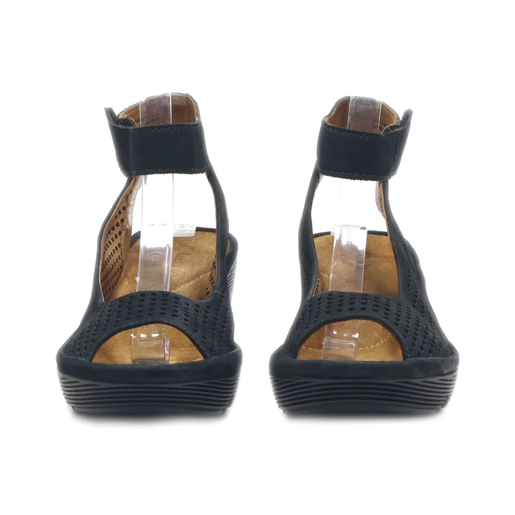 Clarks Reedly Salene Wedge Sandals Leather Black Colour For Women