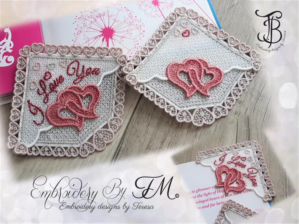 Corner bookmark Hearts/two variations/4x4 hoop