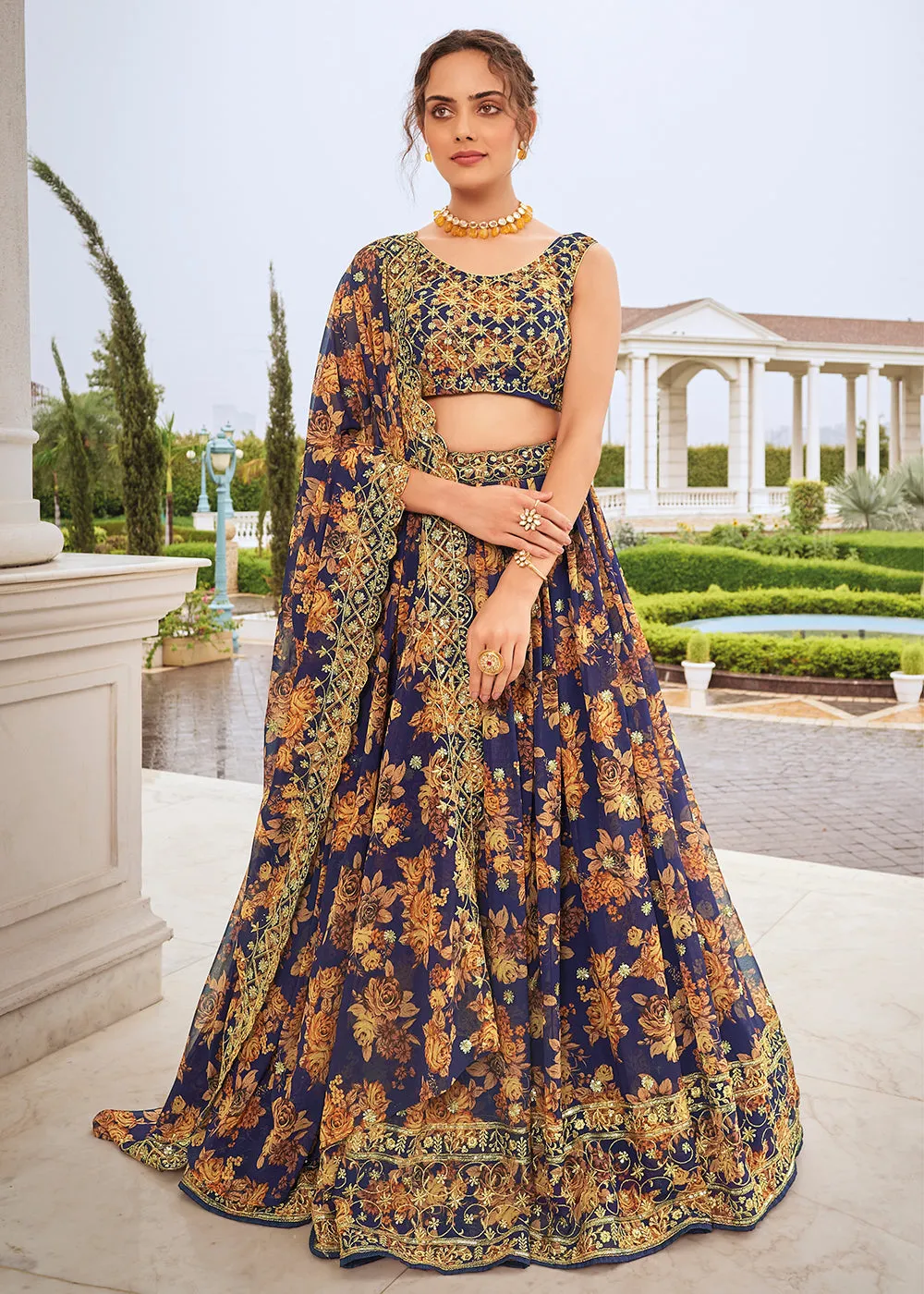 Digital Printed Multicolor Blue Designer Trendy Lehenga Choli
