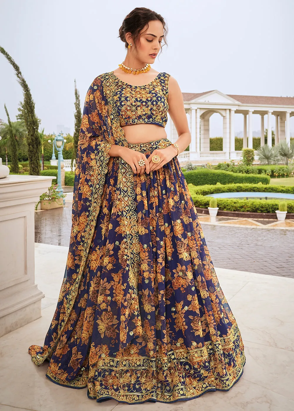Digital Printed Multicolor Blue Designer Trendy Lehenga Choli
