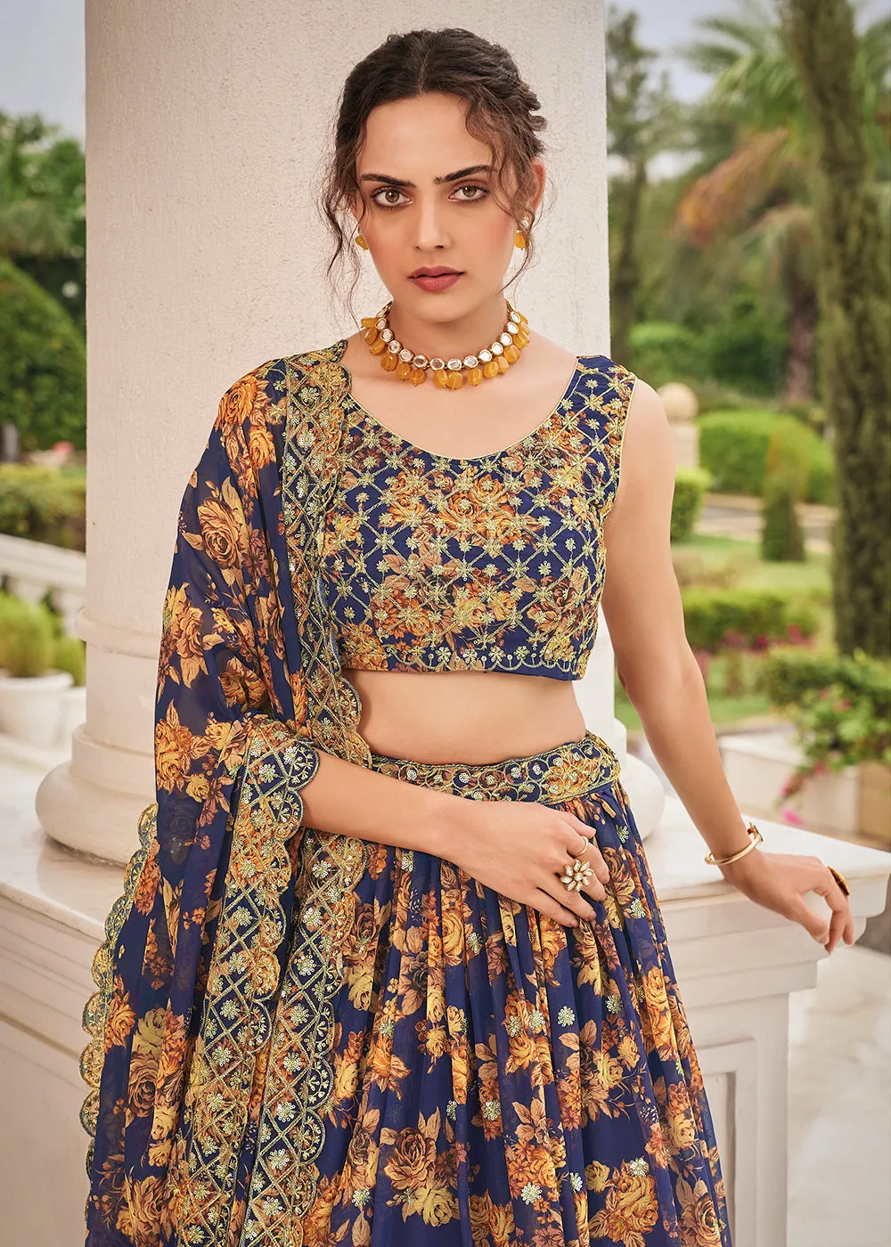 Digital Printed Multicolor Blue Designer Trendy Lehenga Choli