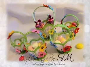 Easter baskets with flowers / two sizes / large 5x7 hoop and small 4x4 hoop   flowers