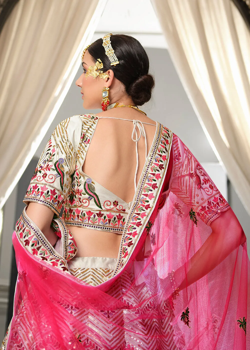 Festive Off White Sequins Embroidered Wedding Trendy Lehenga