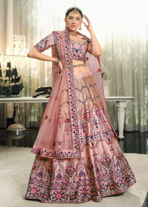 Festive Peach Sequins Embroidered Wedding Trendy Lehenga