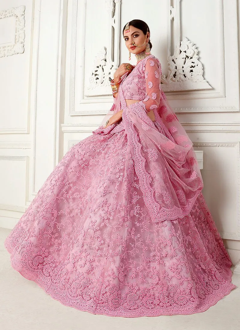 Flawless Pink A Line Trendy Wedding Lehenga Choli