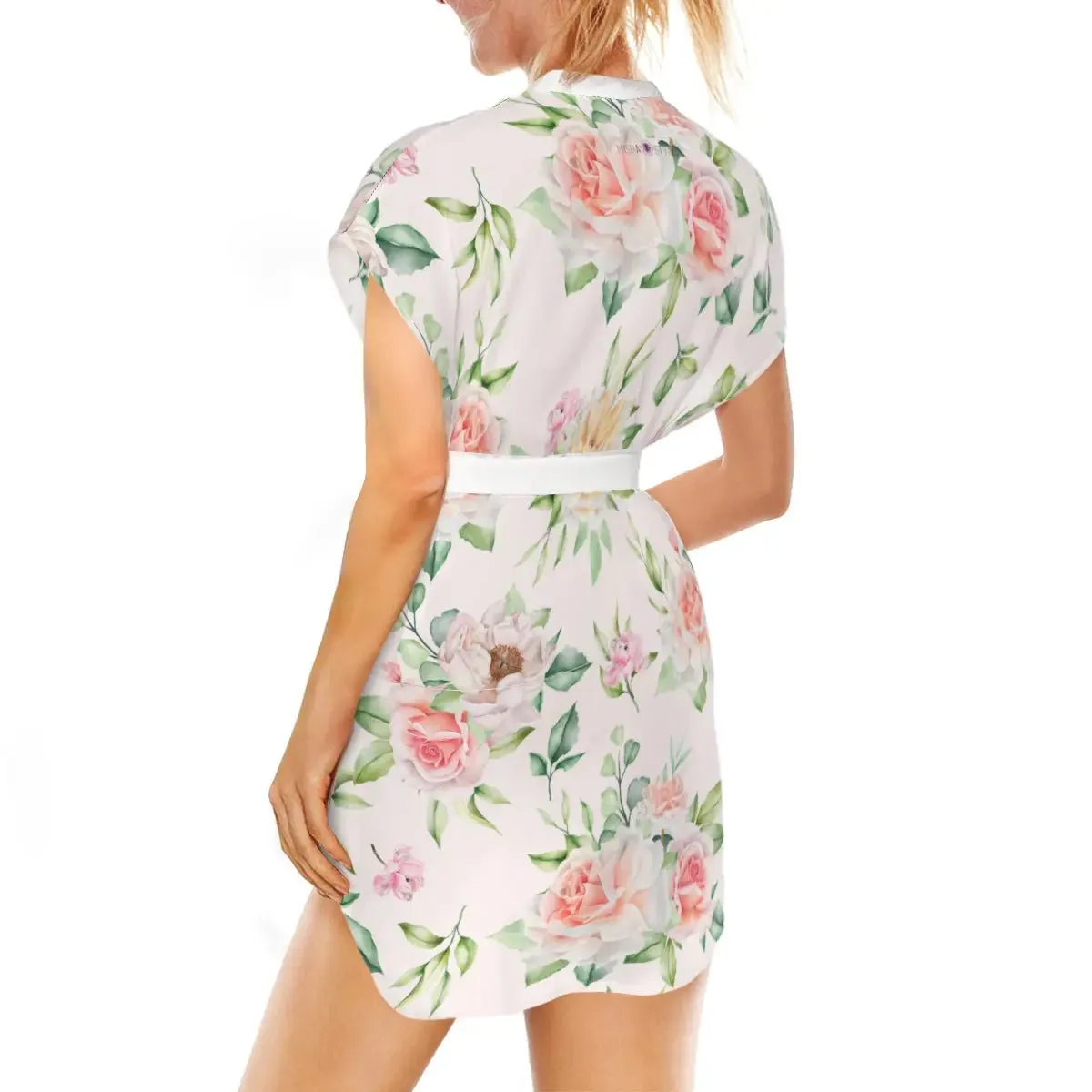 Floral Standing Collar Soft Dress With Belt