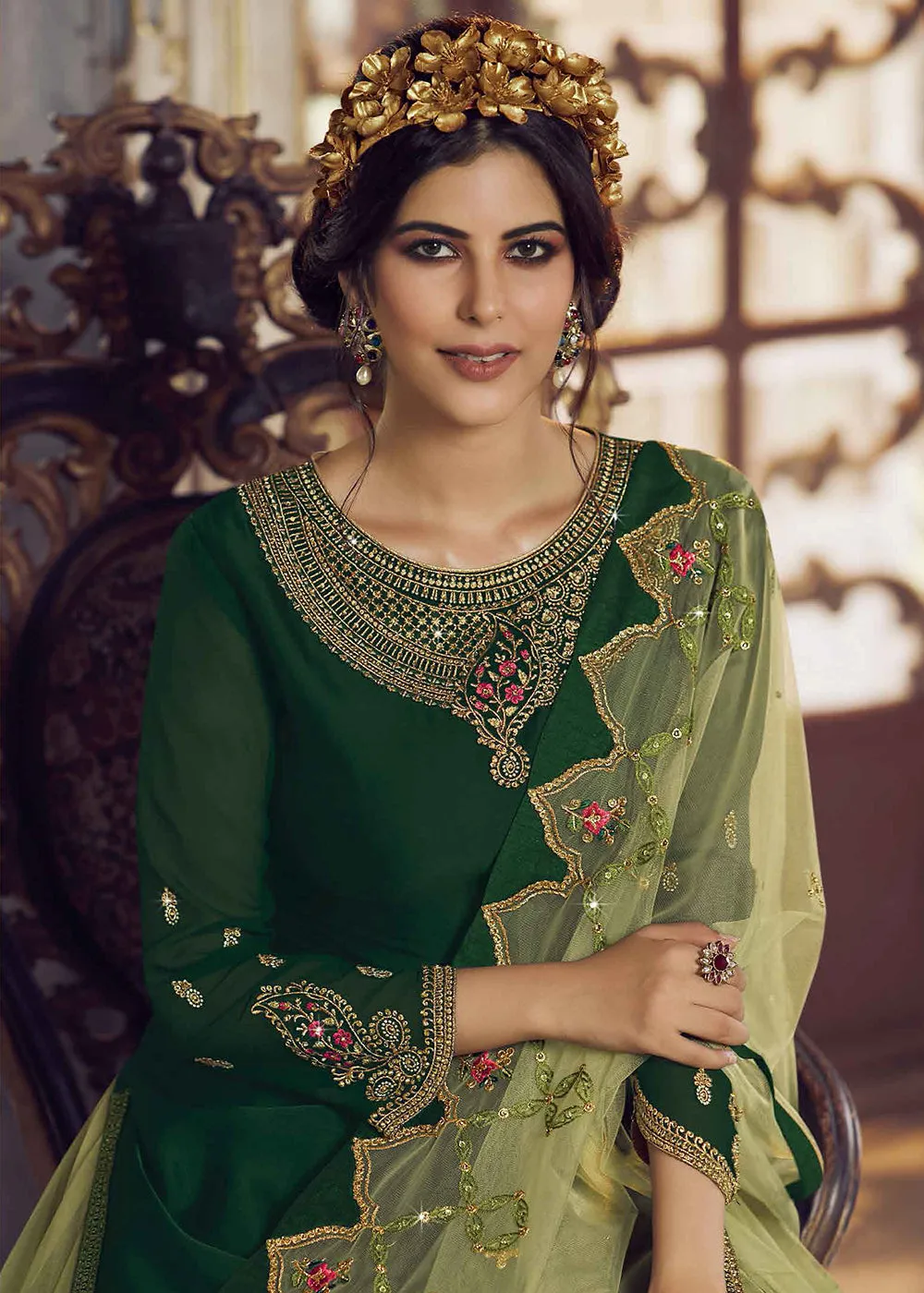 Forest Green Lehenga/Pant Style Trendy Suit