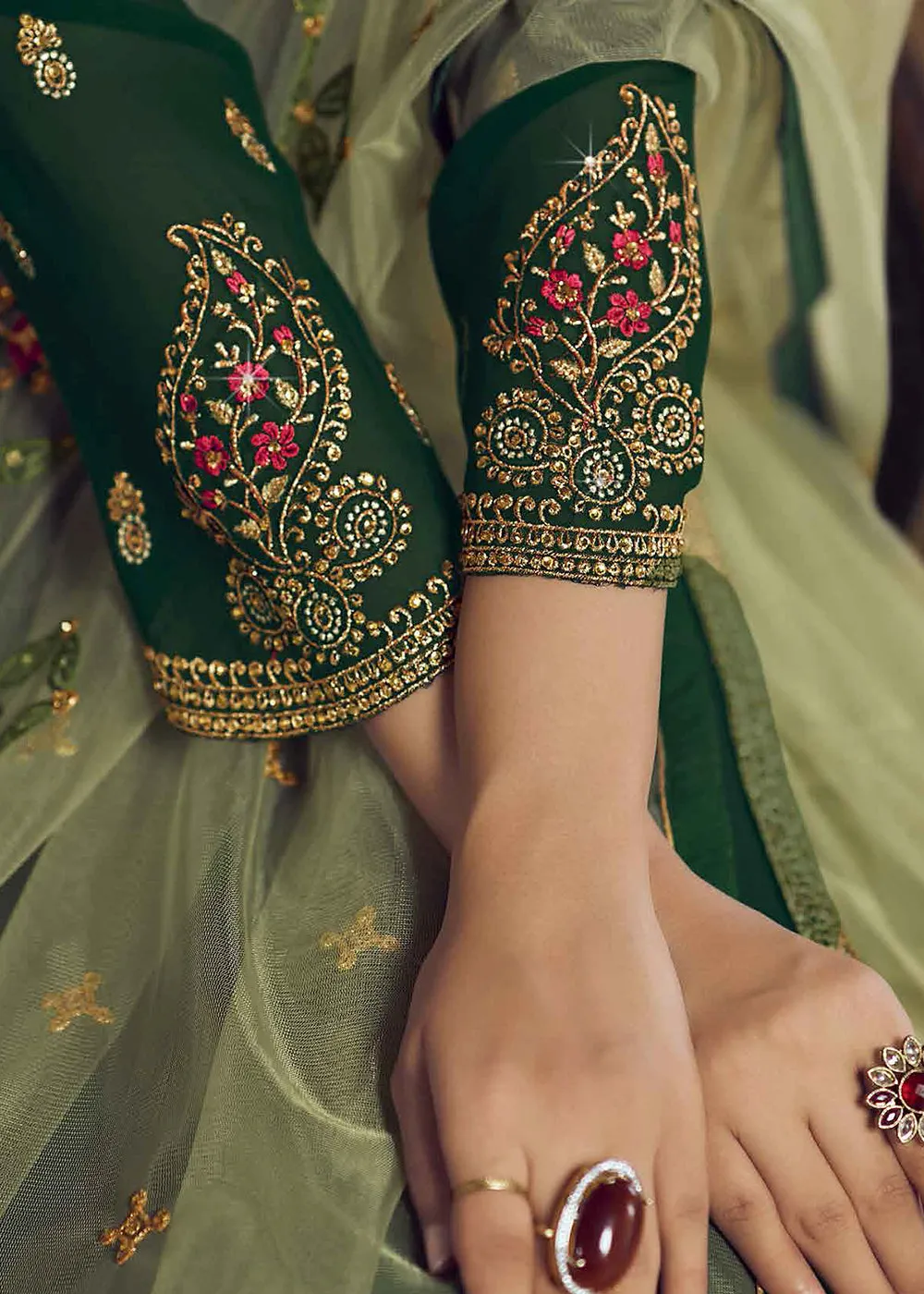 Forest Green Lehenga/Pant Style Trendy Suit