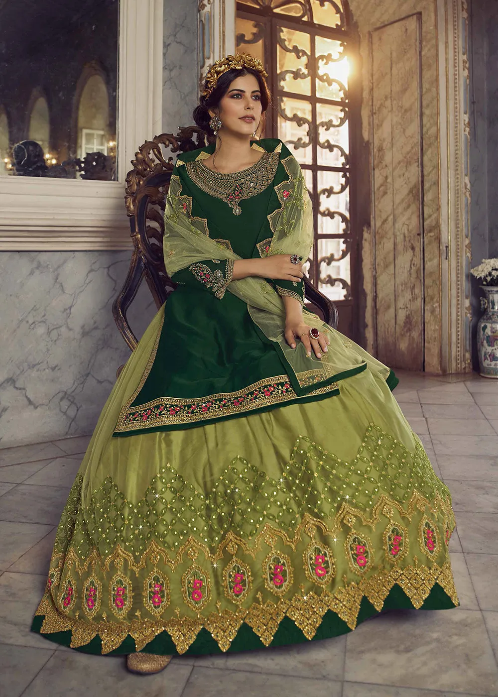 Forest Green Lehenga/Pant Style Trendy Suit