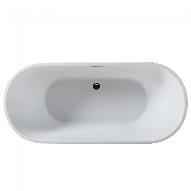 Free Standing Bath Tub 67"L x 30"W x 23"H, Acrylic, Glossy, Oval, Center Drain, 70 Gallons