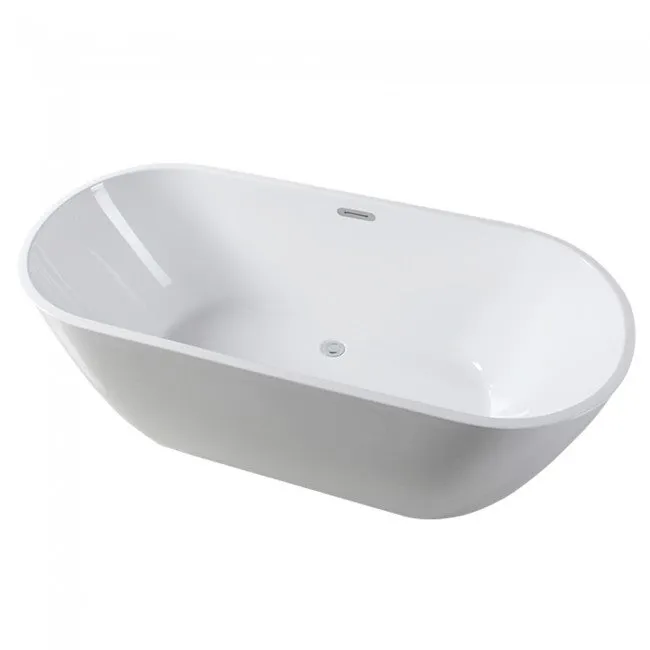 Free Standing Bath Tub 67"L x 30"W x 23"H, Acrylic, Glossy, Oval, Center Drain, 70 Gallons