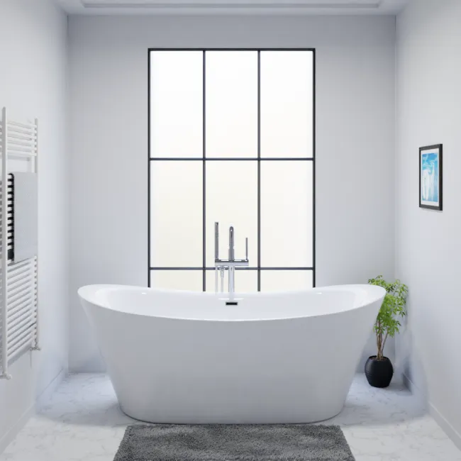 Free Standing Bath Tub 67"L x 30"W x 27"H, Acrylic, Glossy, Double Slipper, Center Drain, 65 Gallons