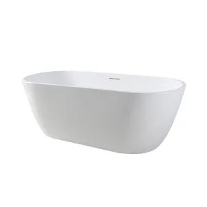 Freestanding Bath Tub 60"L X 28"W X 23"H, Glossy White, Oval, Center Drain