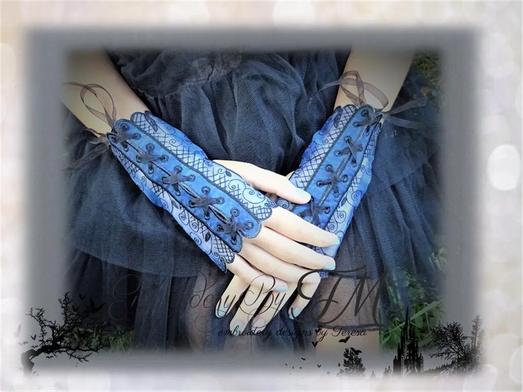 Gloves with lacing /four sizes / design on organza