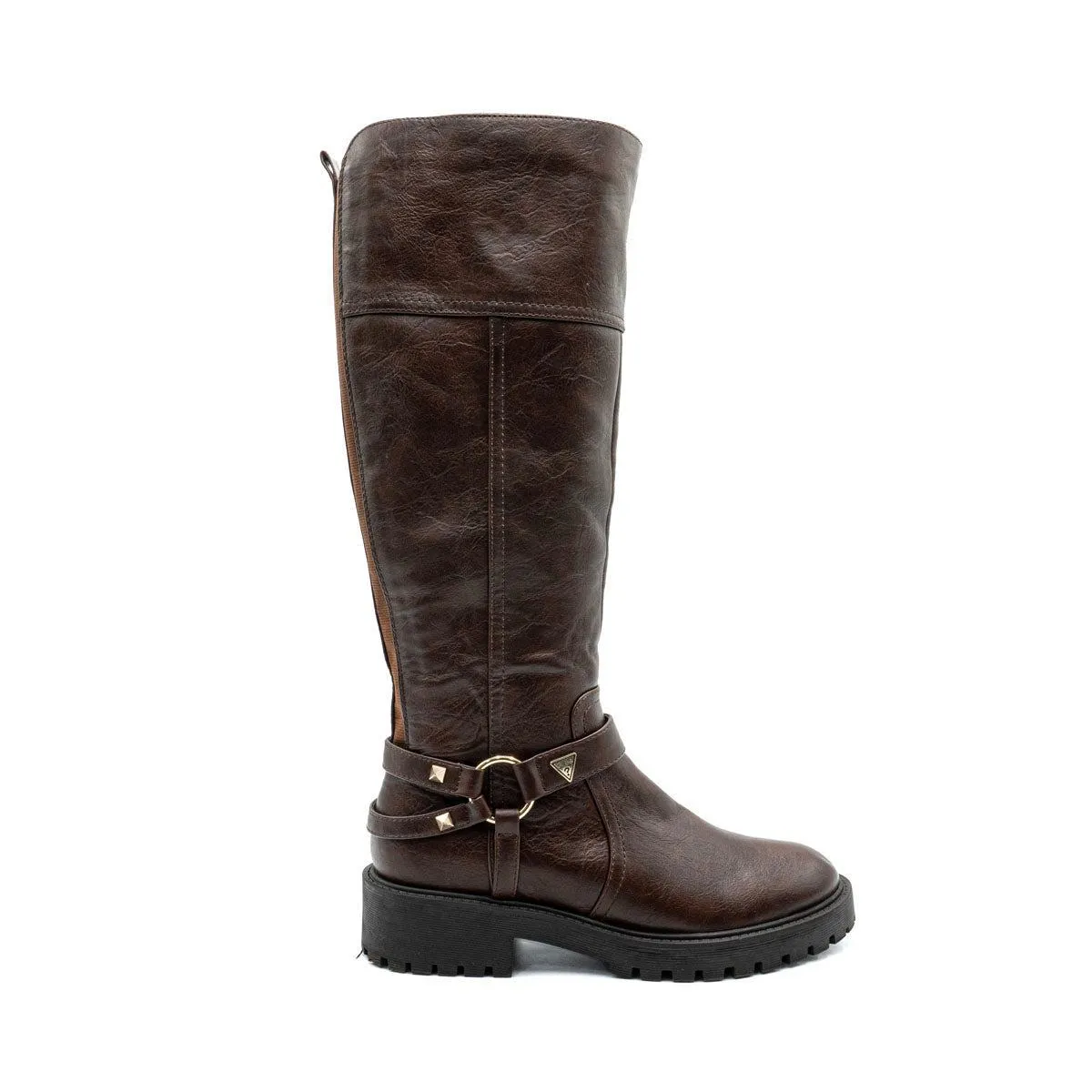 Guess Detect Motorcycle High Boots Leather Brown Colour For Women