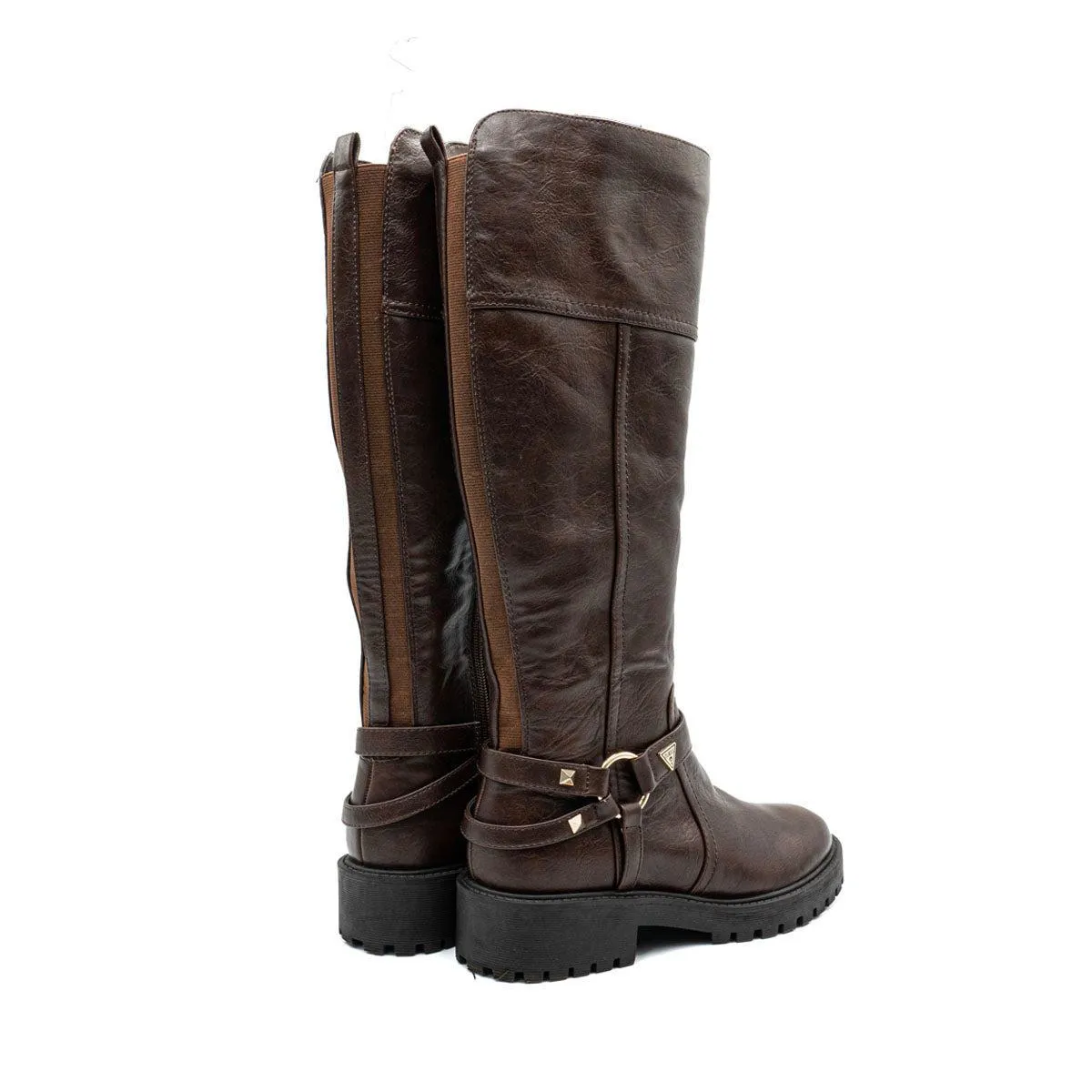 Guess Detect Motorcycle High Boots Leather Brown Colour For Women