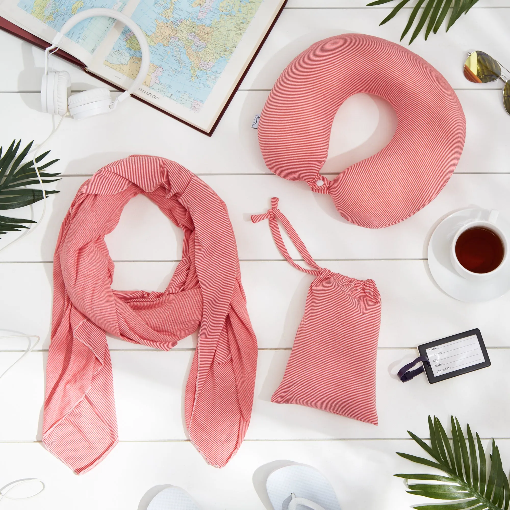 Jersey Stripe - Memory Foam Neck Pillow - Pink Stripe