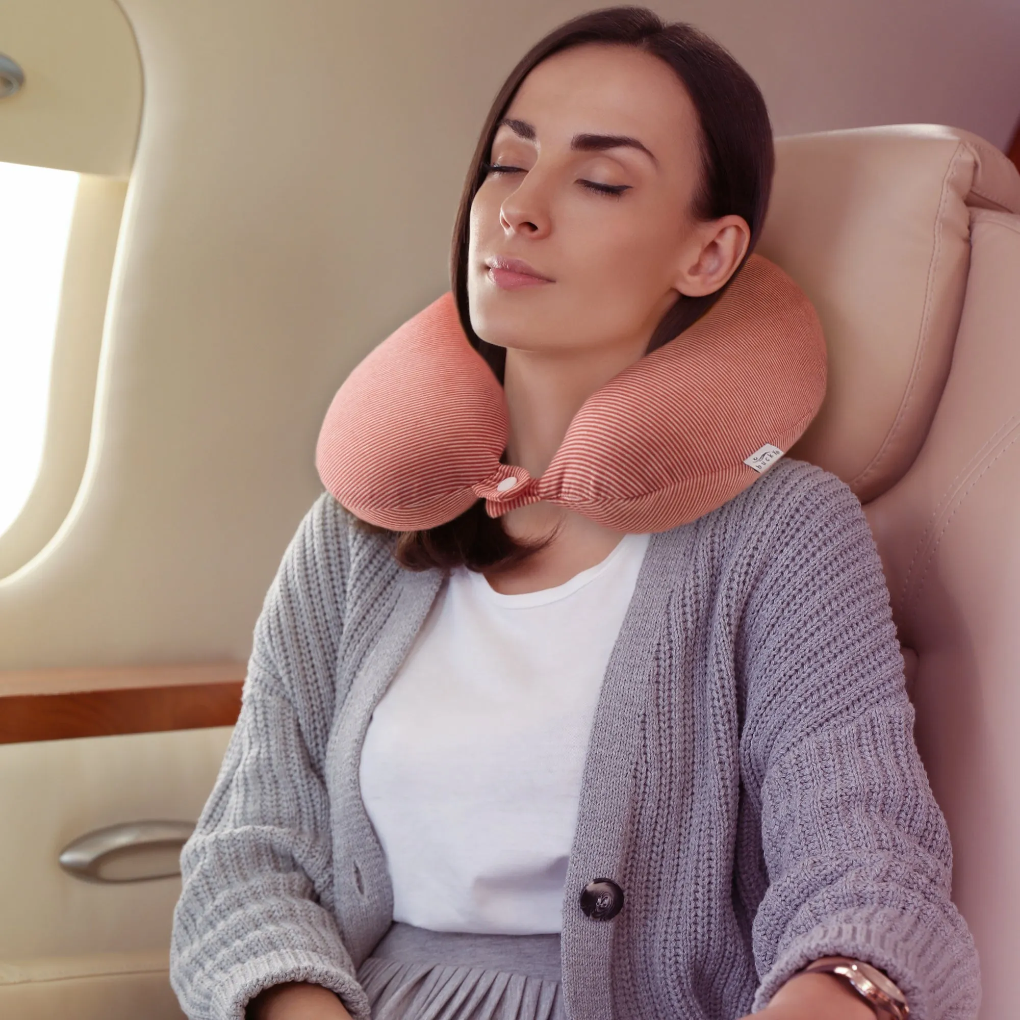 Jersey Stripe - Memory Foam Neck Pillow - Pink Stripe