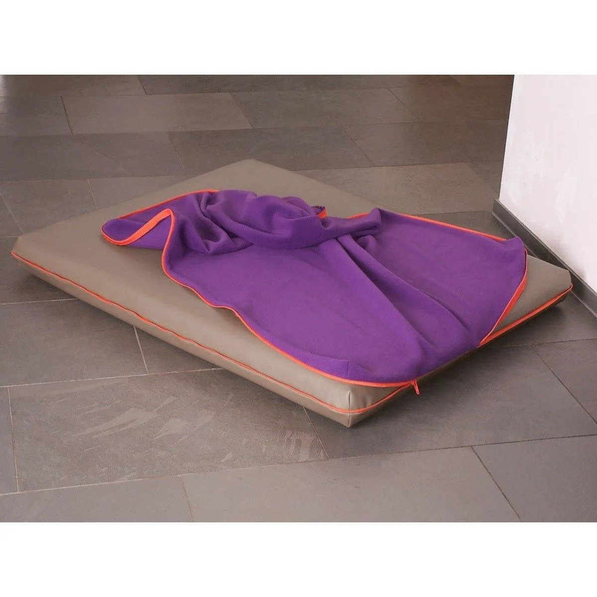 Memory Foam Dog Bed in Taupe Faux Leather