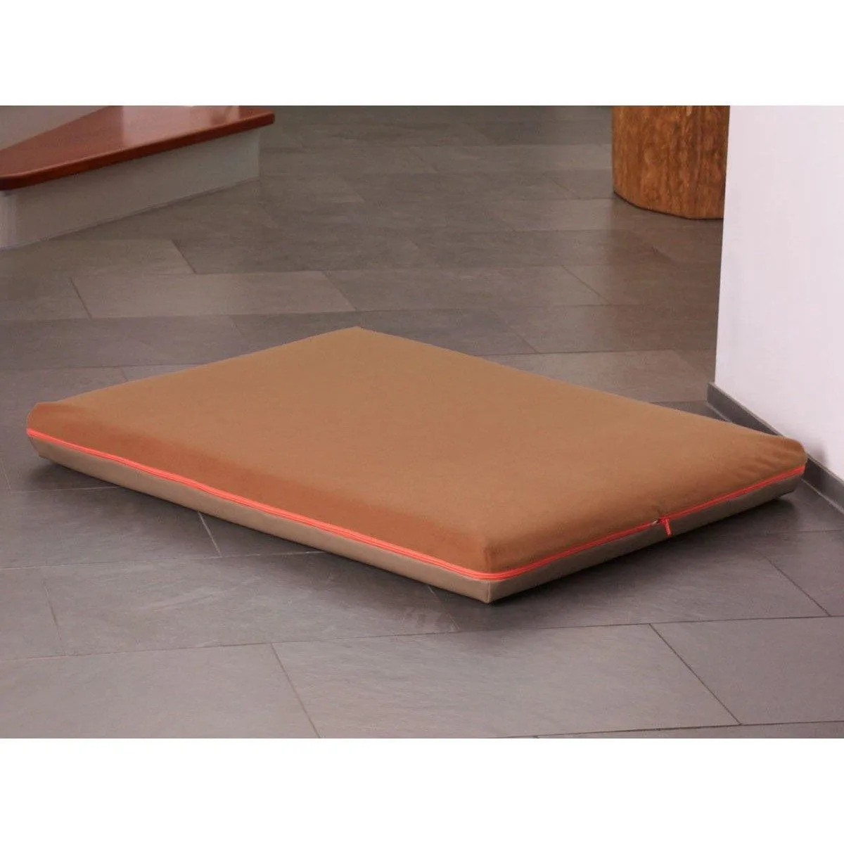 Memory Foam Dog Bed in Taupe Faux Leather