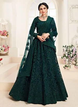 Peacock Green A Line Trendy Wedding Lehenga Choli